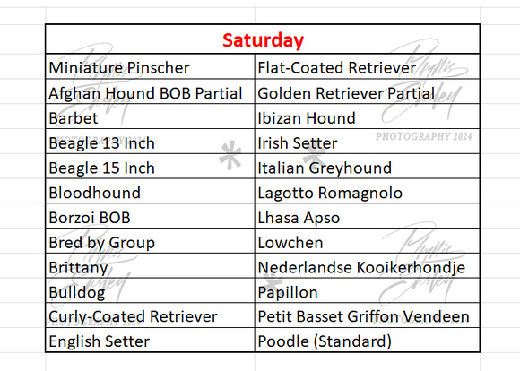 Saturday Breed List